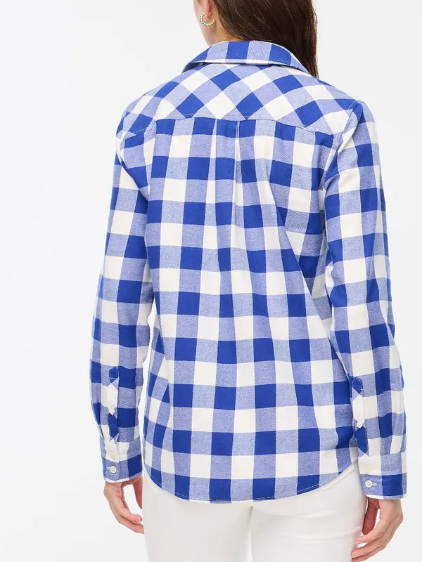 NWT J. Crew Size Medium Blue White Plaid 100% Cotton Flannel Button Up Shirt NEW - Image 3