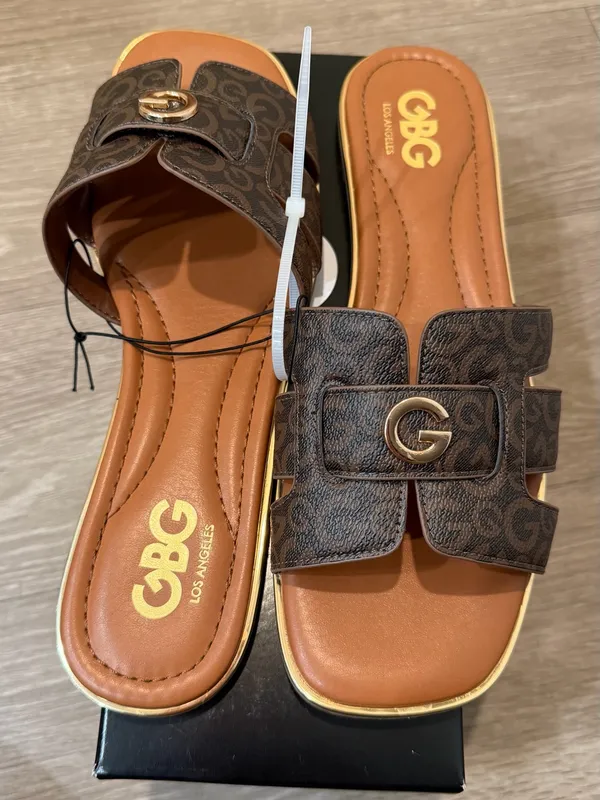 GBG Los Angeles Faceoff Brown Logo Slide Sandals Women’s Size 9M New - Image 2