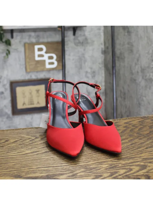 A New Day Womens Rosemary Heels Satin Strappy 94646858 Red 8.5M - Image 3