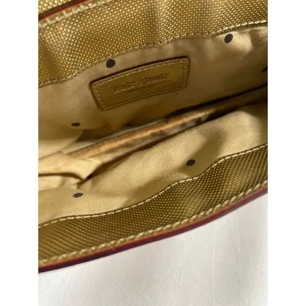 Kate Spade Baguette Shoulder Bag Coral & Gold Metallic Strap Party Clutch - Image 12