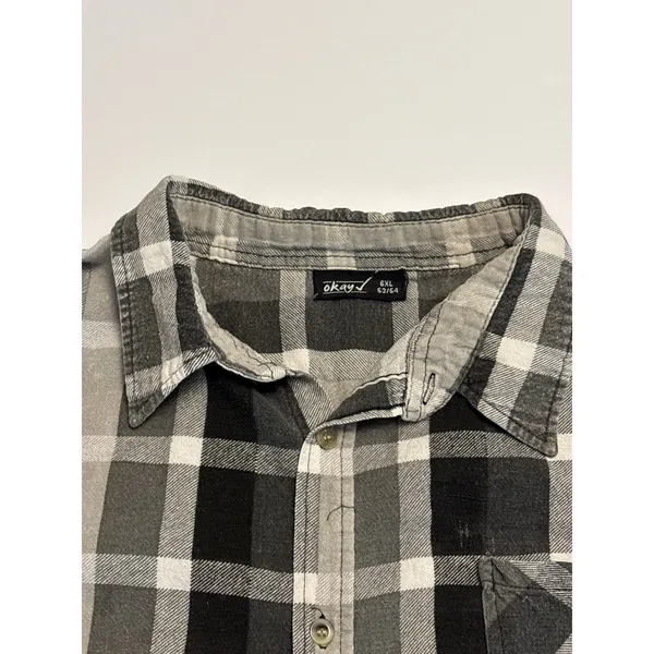 OKAY Button Up Shirt Women 6XL Gray Plaid Oversized Short Sleeve Casual - Image 3