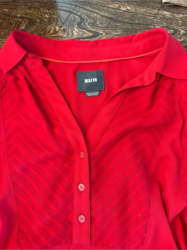 Maeve Anthropologie De Stijl Popover Blouse 10 Red Excellent Chevron V-Neck - Image 6