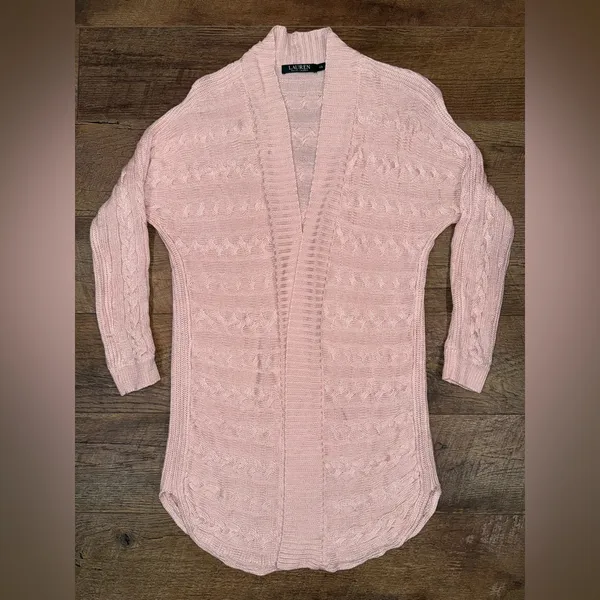 Lauren Ralph Lauren Pink Cable Knit Open Front Cardigan - Image 4