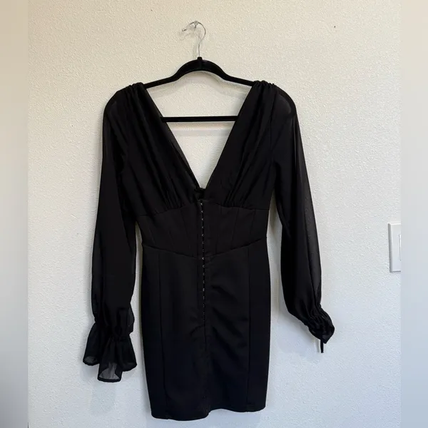 Windsor Black Corset Bodycon Mini Dress Sheer Sleeves Date Night Small - Image 4