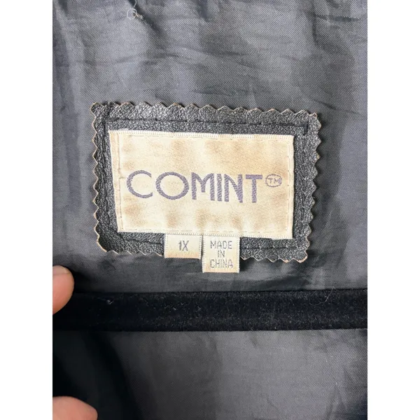 Vintage Comint‎ Mixed Leather Suede Coat 1X Oversized Drawstring Black - Image 2