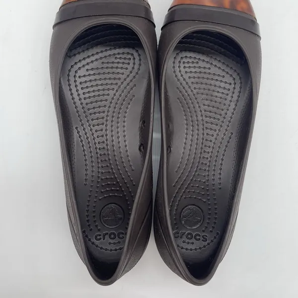 Crocs Womens 9 Shoes Ballarina‎ Flat Brown Tortoiseshell Cap Toe Marble Slip-On - Image 6
