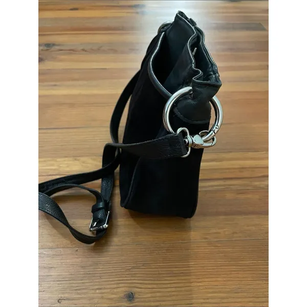 LAGGO Black Suede Leather Hobo Crossbody Bag Silver Grommet Hardware - Image 7