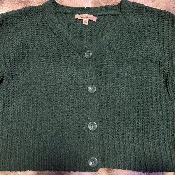 L Love Tree Women’s Deep Green Emerald Cropped Cardigan Sweater Autumn Fall - Image 5