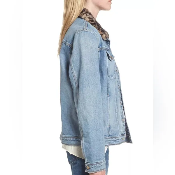 JOE’S Jean Jacket with Leopard Faux Fur Collar Denim new no tags Animal Print - Image 3