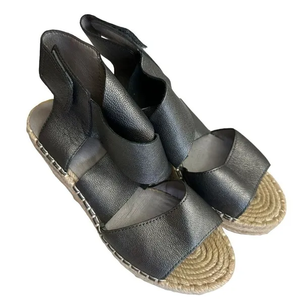 Eileen Fisher Wedge Sandals Pewter 5.5 Women Espadrille Platform Metallic Lthr - Image 3