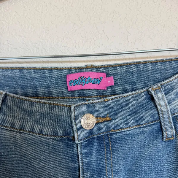 Edikted‎ Womens Wide Leg Cargo Jeans Blue Medium Wash High Rise Utility Size S - Image 3