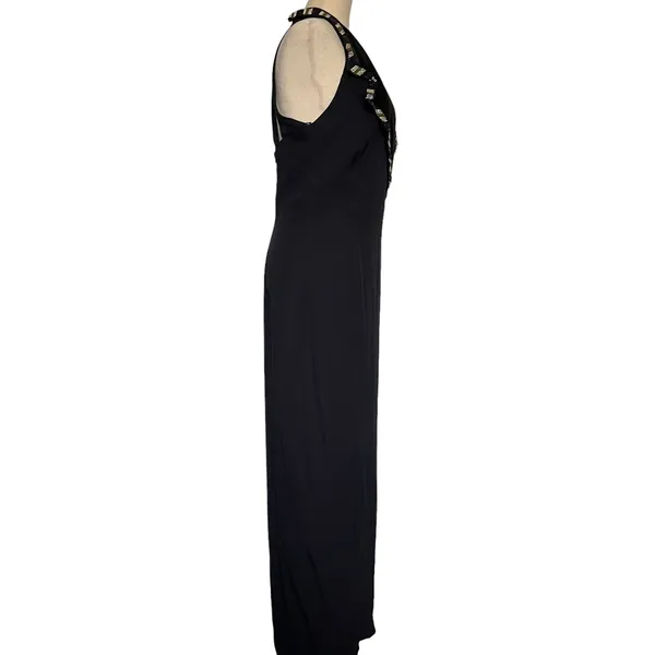 Vtg Blondie & Me Beaded Tuxedo Y2K McBling Cocktail Dress Sz 9/10 Strappy Goth - Image 6