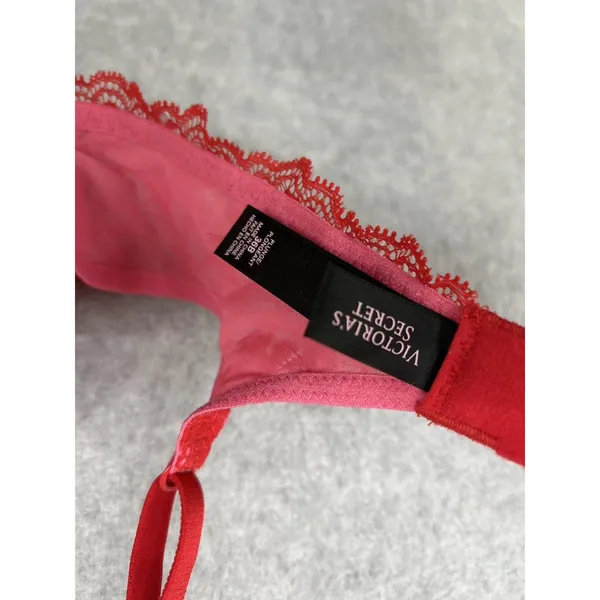 Victorias Secret 36B Sexy Red Lace/Pink Floral Lace Plunge Underwire Bra - Image 5