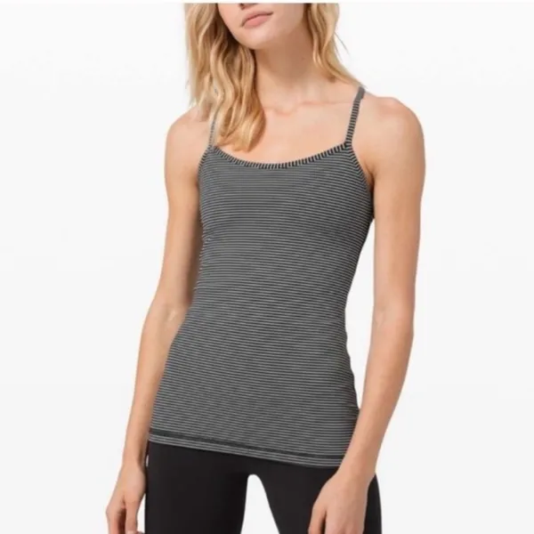 Lululemon Black & Gray Striped Sleeveless Athletic Sport Tank Top 4 - Image 8