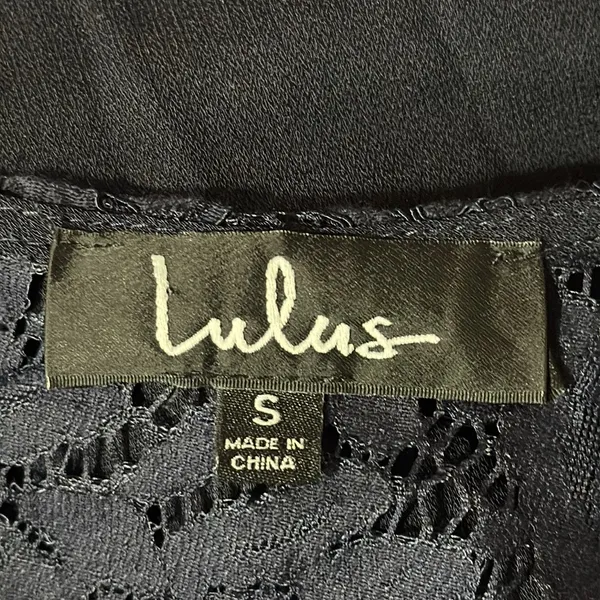 Lulu's Women’s Picture This Lace Round Neck Long Sleeve Blouse Navy size S - Image 8