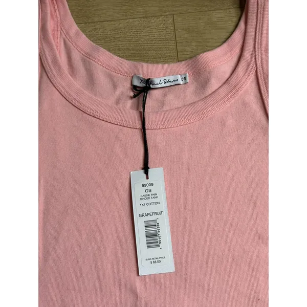 NWT‎ Michael Stars cassie thin binded tank top 1x1 cotton pink grapefruit sz OS - Image 3