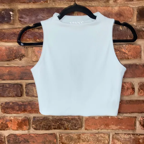 SPANX Blue Contour Rib Mock Neck Crop Top Cropped Tank Women's Size Small - Image 2