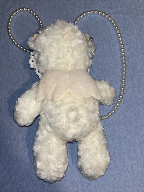 Plush White Teddy Bear Purse with Pink Bow - Image 4
