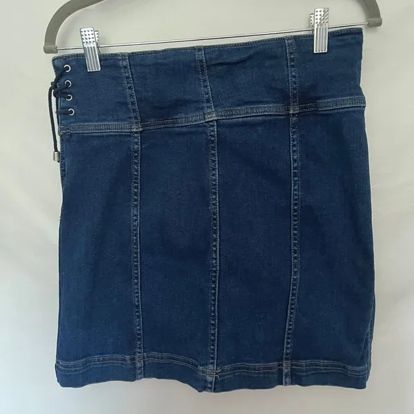 Free People Y2K Corset Denim Skirt Sz 10 Festival Indie Sleaze Dark Wash Mi - Image 5