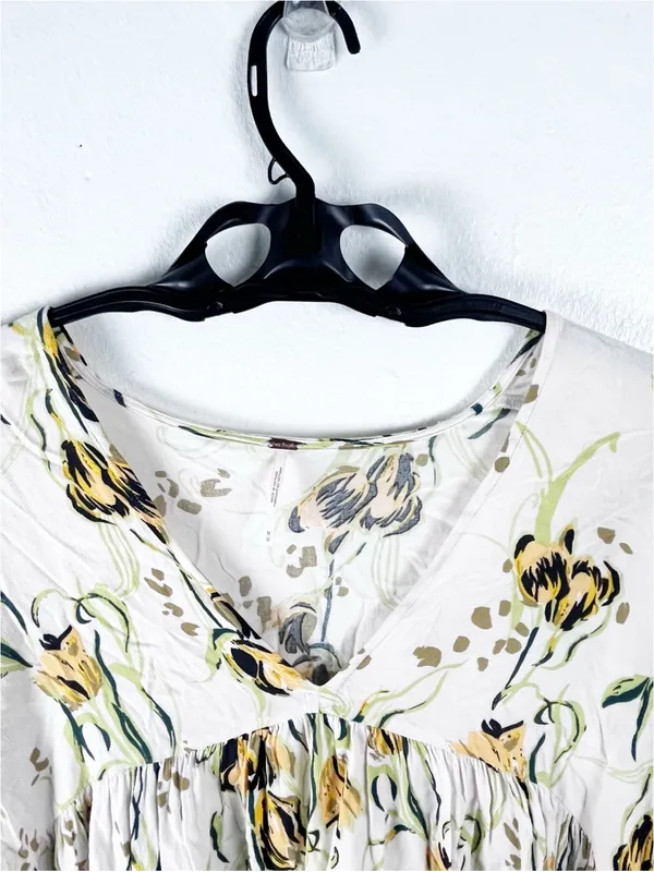 FREE PEOPLE Bella Floral Long Sleeves V-Neck Tunic Top Size Medium Boho Casual - Image 6