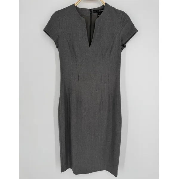 Ralph Lauren Black Label Wool Sheath Dress Size 4 Gray Workwear‎ Minimalist Chic - Image 2