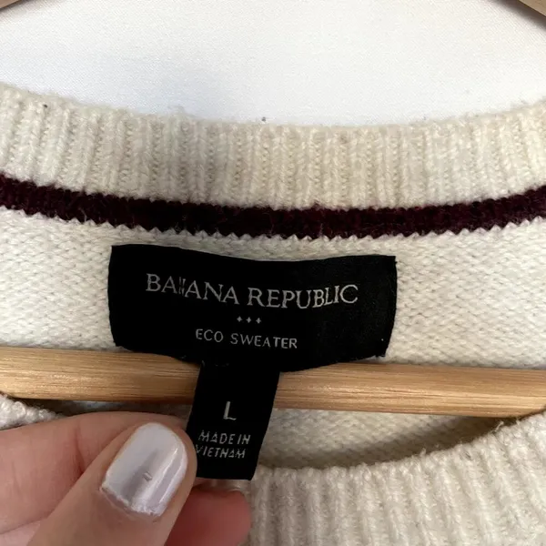 Banana Republic eco sweater‎ white red striped vintage knit women's size large - Image 3