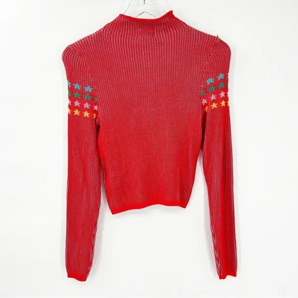 NEW Urban Outfitters‎ BDG Sky High Fair Isle Ribbed Sweater Women's XS Red - Image 3