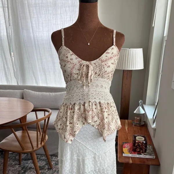 Y2K Style Derek Heart Babydoll Flowy Boho Top Handkerchief Hem Summer Cami Small - Image 3