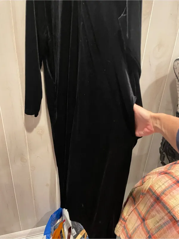 Cute 90s velvet stretchy robe house dress zip front pockets cozy soft classic - Image 6