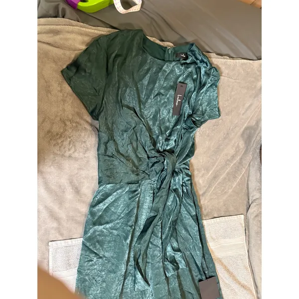 NWT Lulus Size Medium Let Me Entertain You Dark Green Satin‎ Wide-Leg Jumpsuit - Image 6