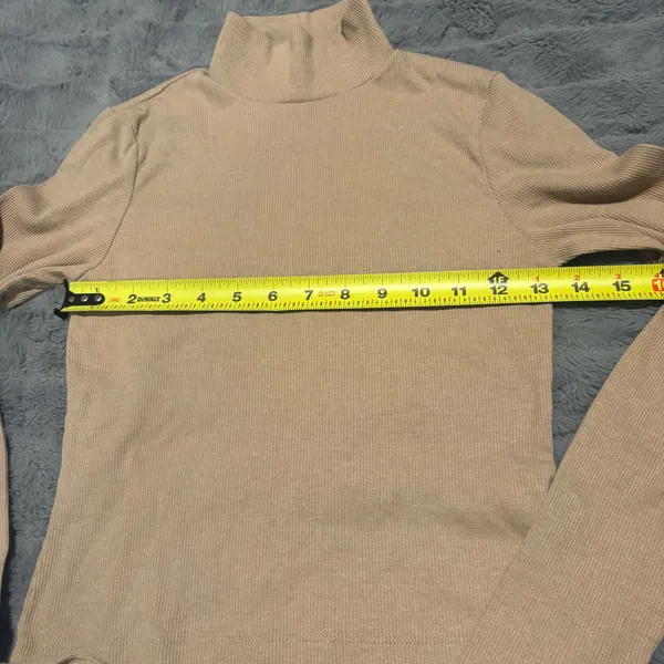 American Eagle Ribbed Turtleneck Top Beige Long Sleeve Fitted Stretch Women’s S - Image 8