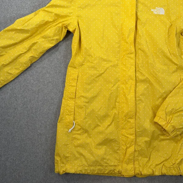 The North Face Women's Small Rain Jacket Hooded Yellow White Polka Dot Full Zip - Image 4