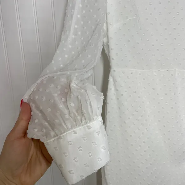 Lulus Much Love White Swiss Dot Tie Front Long Sleeve Mini Dress Small NWT - Image 6