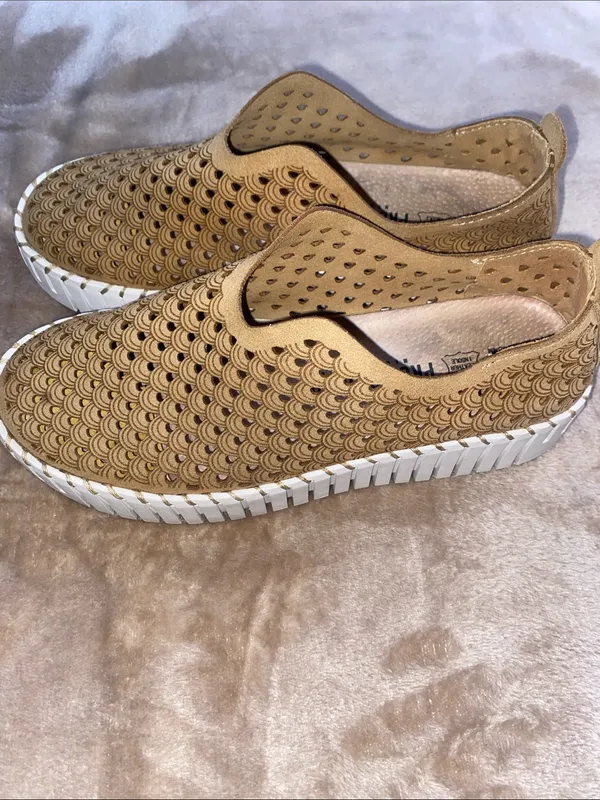 Women's Tan Slip-On Perforated Casual Sneakers - Image 3