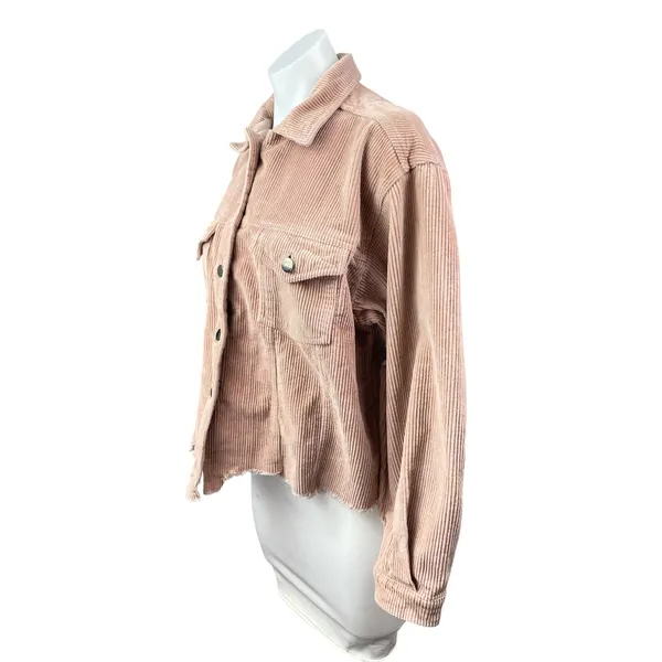 POL Women's Pink Corduroy Long Sleeve Cropped Pocket Button Down Jacket Size M - Image 2