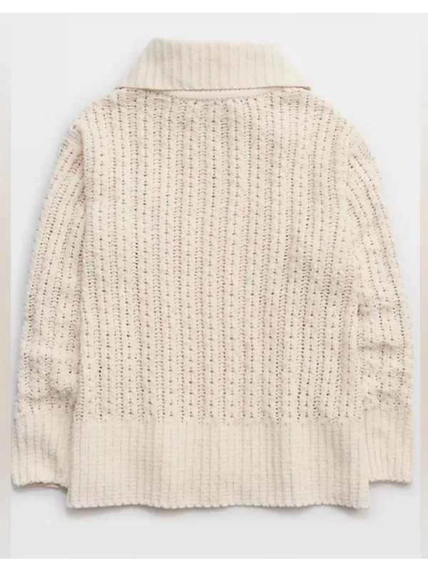 Aerie Cable Car Chenille 1/4 Quarter Zip Sweater Oversized Cream Size Small - Image 2