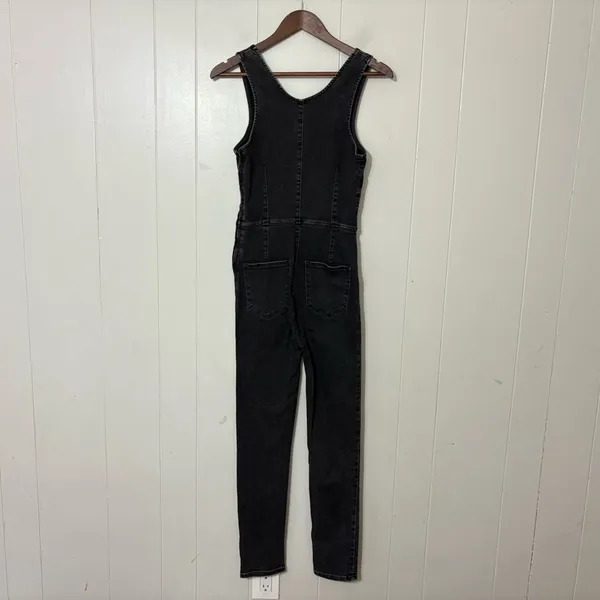 Free People Scarlet Black Denim Jumpsuit Women’s Size 2 Stretch Skinny Ankle Zip - Image 7