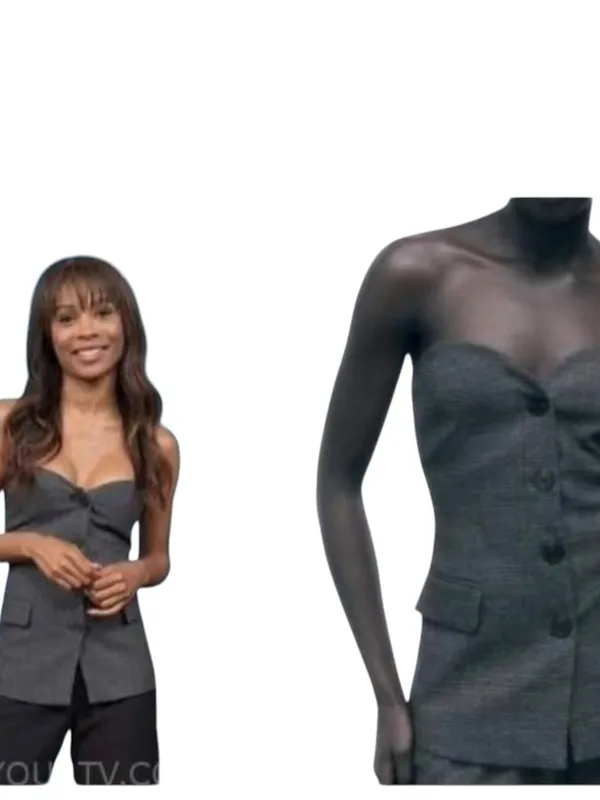 Zara Gray Plaid Strapless Bustier Top corset waistcoat office siren tailored - Image 4