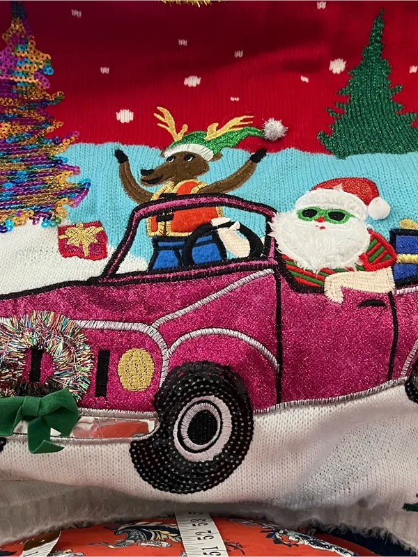Blizzard Bay Crewneck Ugly Christmas Sweater Embellished Santa Red S - Image 5