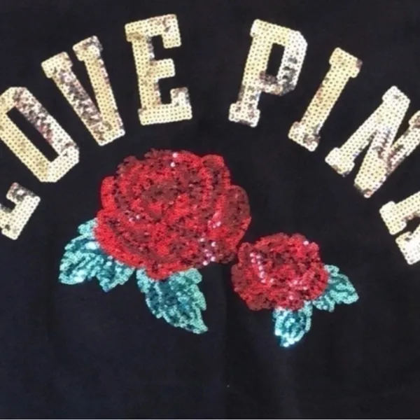 Victorias Secret PINK sequin Rose Bling Lace-up hoodie RARE medium - Image 4