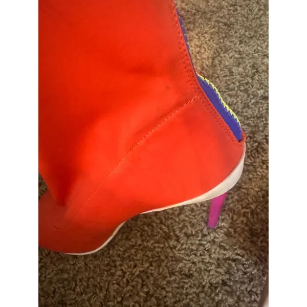 Aldo Neon Orange Sock Boots Peep Toe Stiletto Heel Gogo Retro Zip Womens 9/40 - Image 4