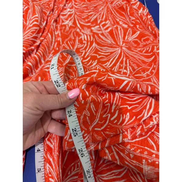 C&C California‎ Linen Wide Leg Pants Women M Red Tropical Leaf Coastal Resort - Image 7