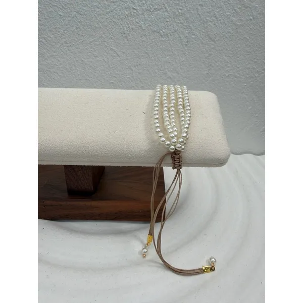 NWOT‎ Multi Strand Faux Pearl Adjustable Bracelet Layered Boho Jewelry - Image 3