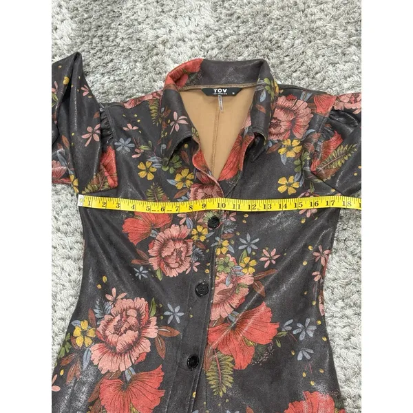 TOV Los Angeles Womens Floral Faux Leather Maxi Coat Dress Duster Jacket Size 38 - Image 14