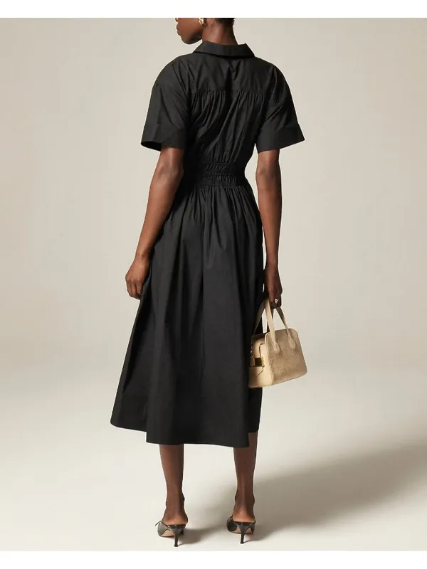 NWT J.Crew Elena Shirt-Dress Midi in Black Solid Cotton Shirtdress 10 - Image 3