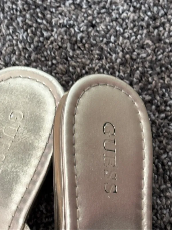 GUESS Women's Gold Rhinestone Thong Sandals - Image 5