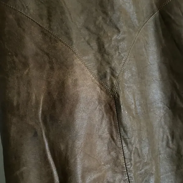 Brown Genuine Leather Midi Skirt High Waist Straight Size 9 Vintage - Image 3