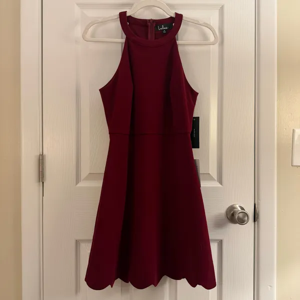Lulus Mamacita Burgundy Halter Skater Dress Small - Image 3