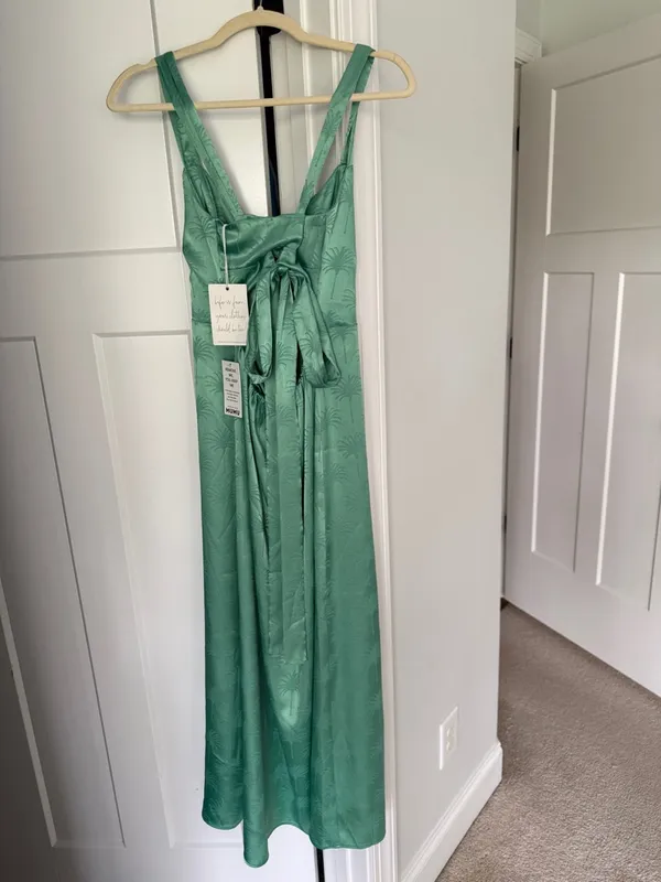 Show Me Your Mumu Mina Midi Dress green palm satin new NWT‎ - Image 6