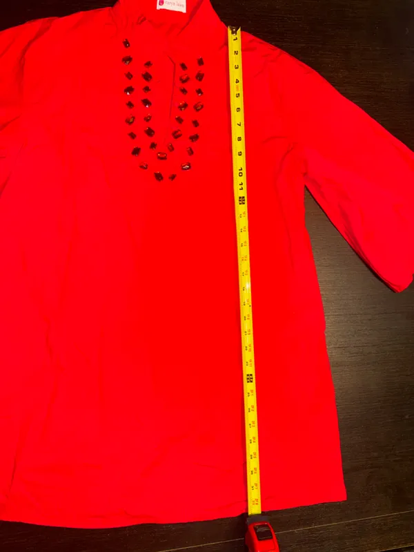 Caryn Lawn Red Embellished V-Neck Pocketed Mini Dress Size 2 (6-12) - Image 6
